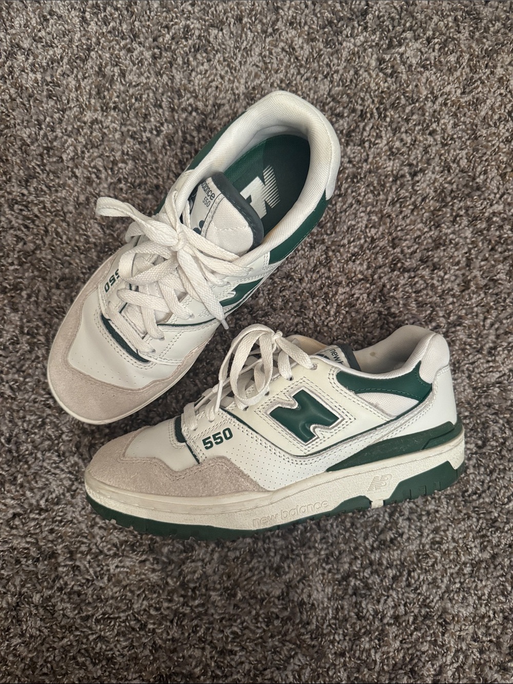 New Balance 550 White and Dark Green Retro Sneakers